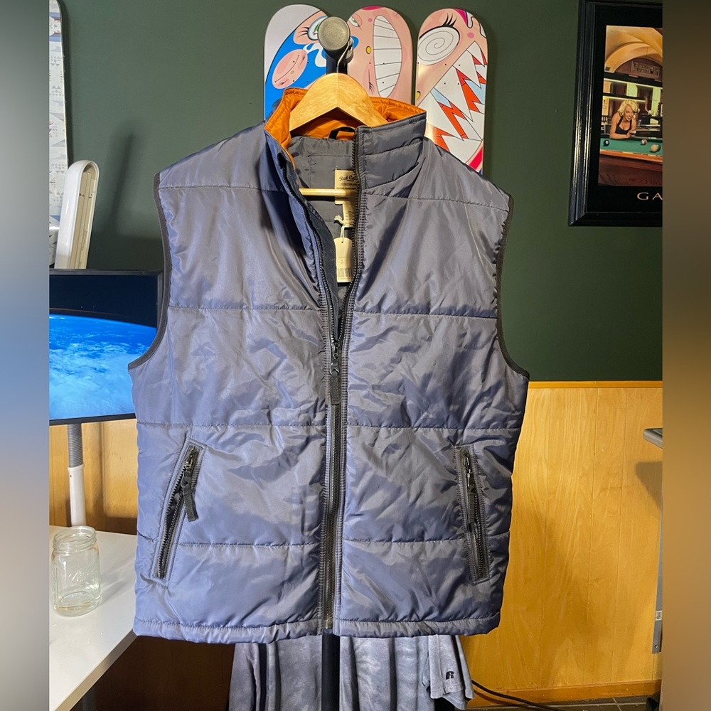 Red Camel Navy Quilted Puffer Vest with Orange Lining size large